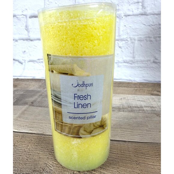 Jodhpuri Other - Jodhpur Fresh Linen Scented 6 In Pillar Candle Yellow Wax 55 Hour Burn Time NEW